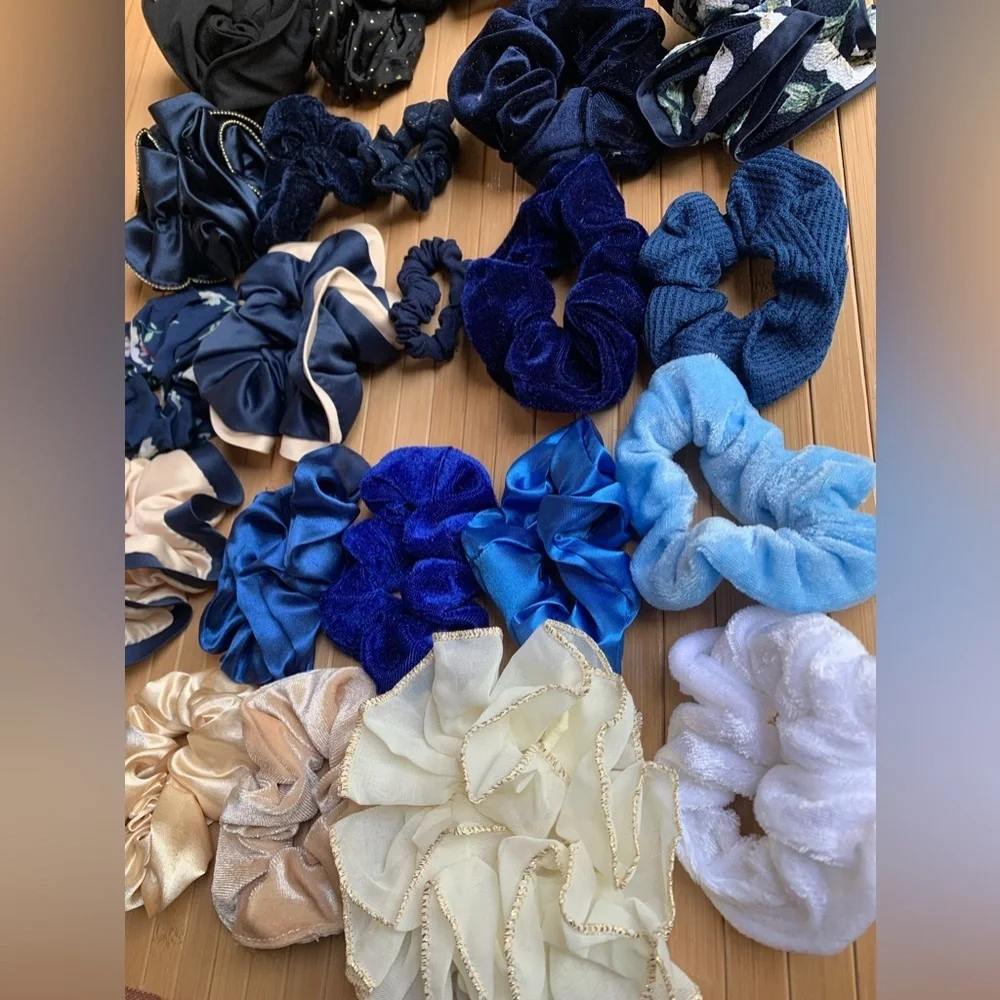 Cool Toned Blue Color Vibes Hair Scrunchies 25pc Set